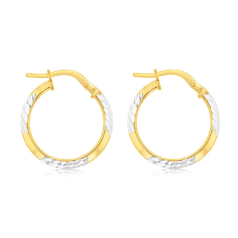 Premium Diamond Jewelry For Unforgettable Moments Silverfilled 9ct Yellow Gold 15mm Hoop Earrings With Diamond Cut Details Premium Diamond Jewelry For Unforgettable Moments Silverfilled 9ct Yellow Gold 15mm Hoop Earrings With Diamond Cut Details
