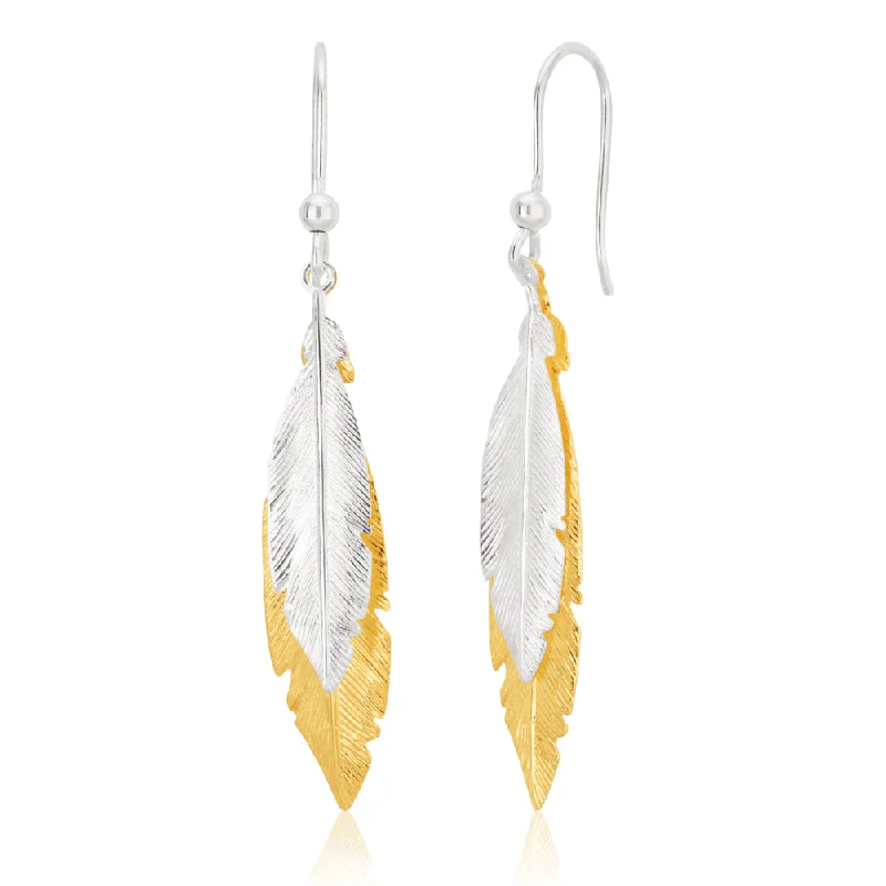 Get The Sparkle You Love At Prices You Adore Sterling Silver and Gold Plate Multi Feather Two Tone Drop Hook Earrings Get The Sparkle You Love At Prices You Adore Sterling Silver and Gold Plate Multi Feather Two Tone Drop Hook Earrings