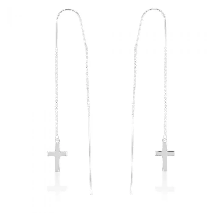 Huge Markdowns On Premium Jewelry Styles Sterling Silver Cross Threader Drop Earrings Huge Markdowns On Premium Jewelry Styles Sterling Silver Cross Threader Drop Earrings