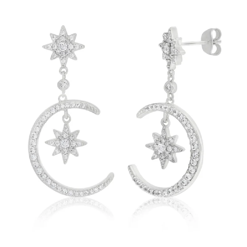Luxury Jewelry At Unbeatable Discounts Sterling Silver Cubic Zirconia Moon & Star Drop Earrings Luxury Jewelry At Unbeatable Discounts Sterling Silver Cubic Zirconia Moon & Star Drop Earrings