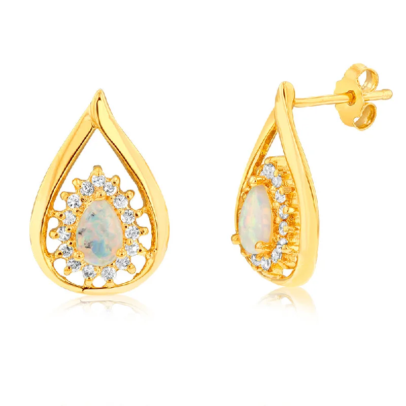 Exclusive Online Discounts On Stylish Jewelry Sterling Silver Gold Plated Created Opal Cubic Zirconia Pear Shaped Drop Earrings Exclusive Online Discounts On Stylish Jewelry Sterling Silver Gold Plated Created Opal Cubic Zirconia Pear Shaped Drop Earrings