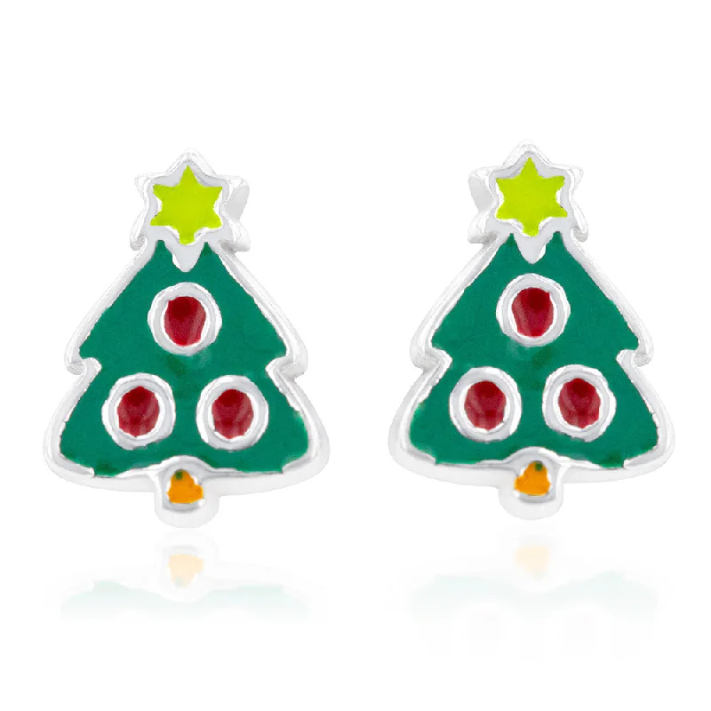 High-End Jewelry, Now More Affordable Than Ever Sterling Silver Green Enamel Christmas Tree Stud Earring