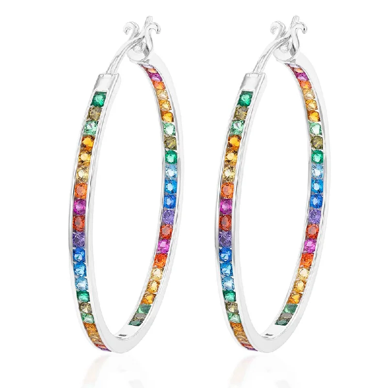 Best Jewelry Deals – Premium Quality At Exclusive Discounts Sterling Silver Multicolour Rainbow Cubic Zirconia 40mm Hoop Earrings Best Jewelry Deals – Premium Quality At Exclusive Discounts Sterling Silver Multicolour Rainbow Cubic Zirconia 40mm Hoop Earrings
