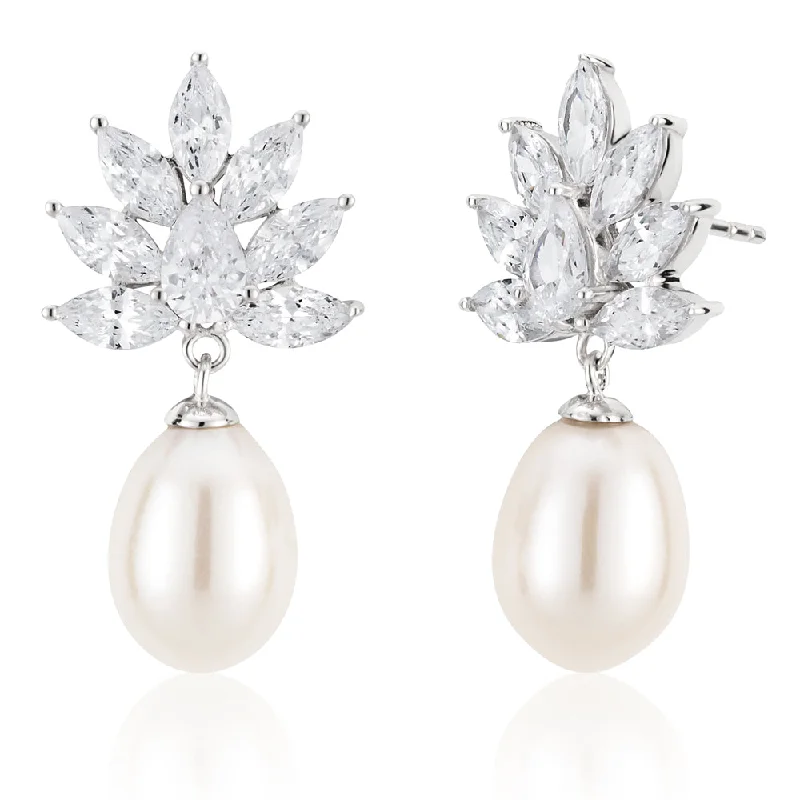 Grab Your Dream Jewelry At The Lowest Prices Sterling Silver Rhodium Plated Freshwater Pearl and Zirconia Earrings Grab Your Dream Jewelry At The Lowest Prices Sterling Silver Rhodium Plated Freshwater Pearl and Zirconia Earrings