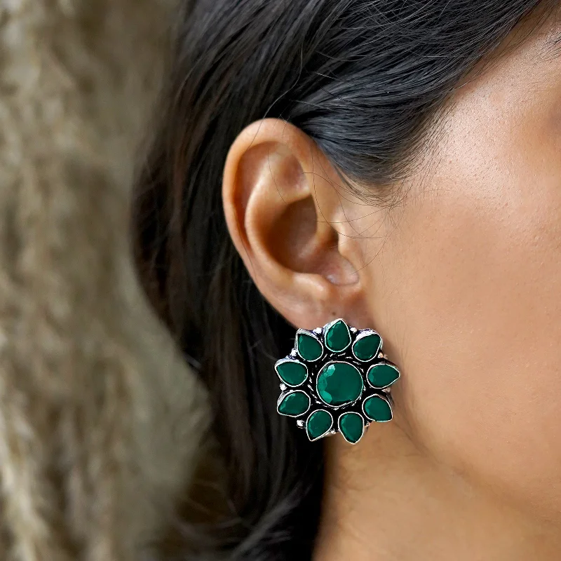 Exclusive Jewelry Sale – Limited-Time Discounts Teejh Hrida Green Stone Silver Oxidised Stud Earrings Exclusive Jewelry Sale – Limited-Time Discounts Teejh Hrida Green Stone Silver Oxidised Stud Earrings