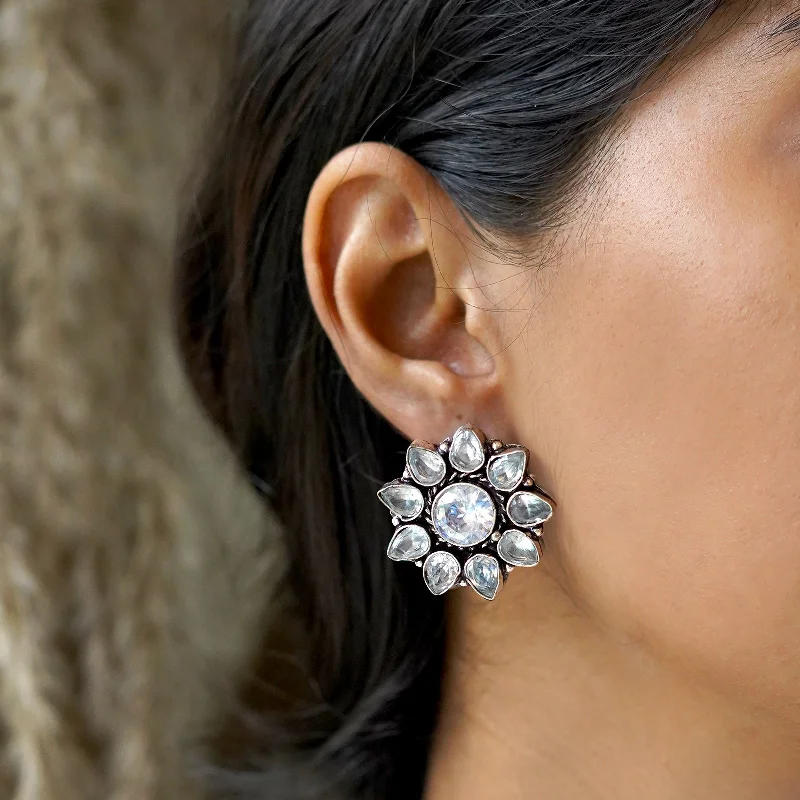 Premium Jewelry, Premium Discounts – Act Fast Teejh Hrida White Stone Silver Oxidised Stud Earrings Premium Jewelry, Premium Discounts – Act Fast Teejh Hrida White Stone Silver Oxidised Stud Earrings