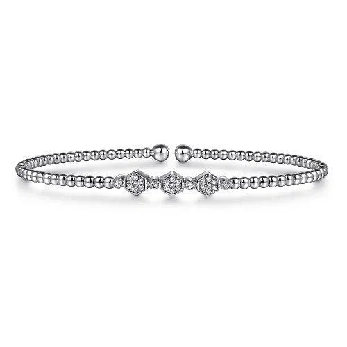Trending Jewelry Now At Unbeatable Prices 14K White Gold Bujukan Bead and Hexagon 0.13cttw Cluster Diamond Bangle Trending Jewelry Now At Unbeatable Prices 14K White Gold Bujukan Bead and Hexagon 0.13cttw Cluster Diamond Bangle