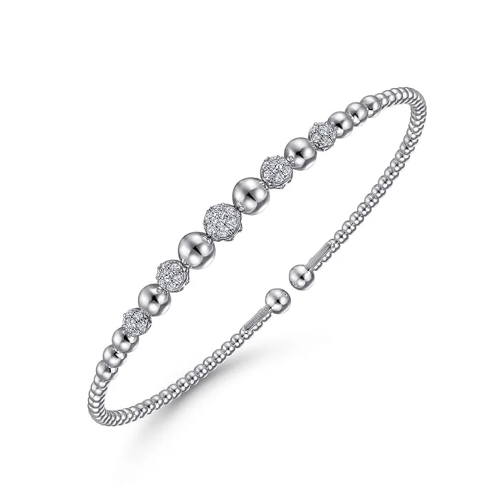 Celebrate Every Occasion With Sparkling Savings 14K White Gold Bujukan Bead Cuff Bracelet with Pave Diamond Stations Celebrate Every Occasion With Sparkling Savings 14K White Gold Bujukan Bead Cuff Bracelet with Pave Diamond Stations
