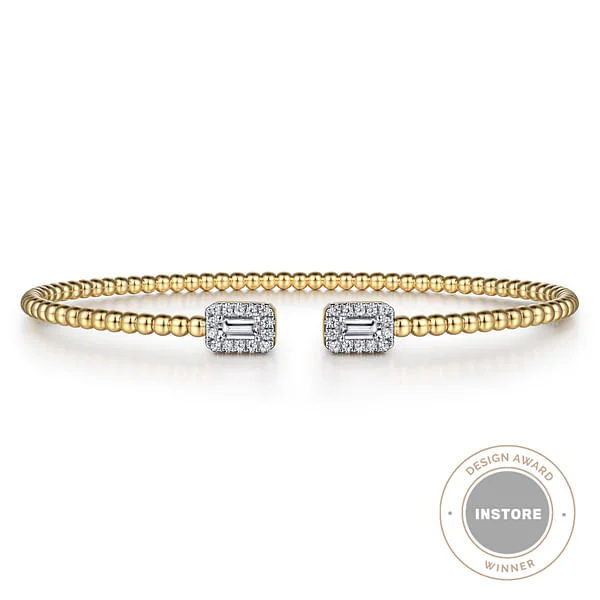 Luxury Jewelry Now At Special Promotional Rates 14K Yellow Gold Bujukan Open Cuff Bracelet with Diamond Baguettes Luxury Jewelry Now At Special Promotional Rates 14K Yellow Gold Bujukan Open Cuff Bracelet with Diamond Baguettes