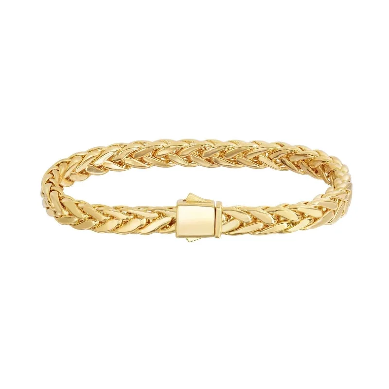 Dainty Floral Jewelry For Feminine Elegance 14kt 7.5 inches Yellow Gold Shiny Fancy Flat Weaved Braided Bracelet with Box Clasp Dainty Floral Jewelry For Feminine Elegance 14kt 7.5 inches Yellow Gold Shiny Fancy Flat Weaved Braided Bracelet with Box Clasp
