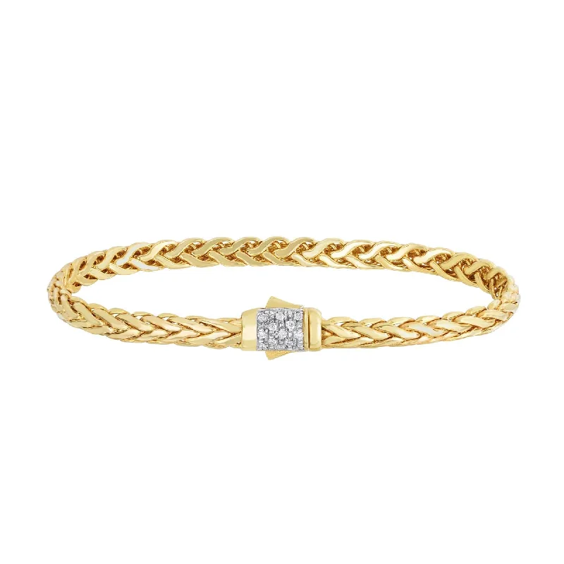 Premium Diamond Jewelry For Unforgettable Moments 14kt 7.5 inches Yellow Gold Shiny Finish Fancy Woven Braided Bracelet with Box Clasp+0.13ct. Diamond Premium Diamond Jewelry For Unforgettable Moments 14kt 7.5 inches Yellow Gold Shiny Finish Fancy Woven Braided Bracelet with Box Clasp+0.13ct. Diamond