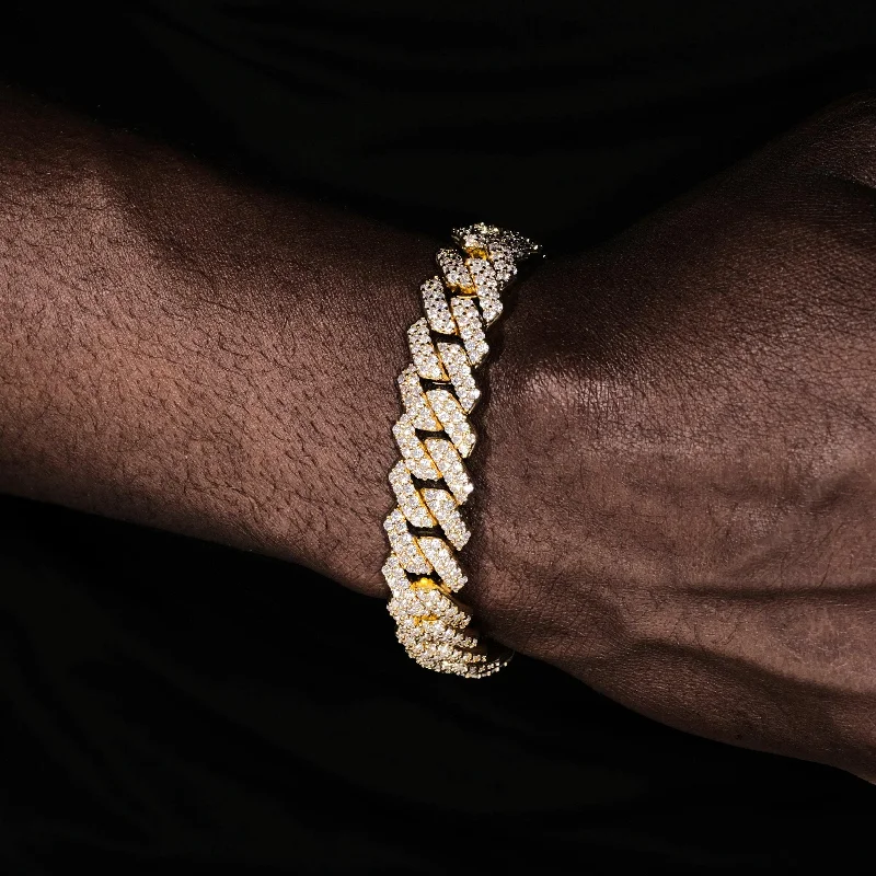 Shop Dazzling Jewelry With Special Promotional Discounts 14mm Iced Prong Cuban Bracelet In 18k Gold Shop Dazzling Jewelry With Special Promotional Discounts 14mm Iced Prong Cuban Bracelet In 18k Gold