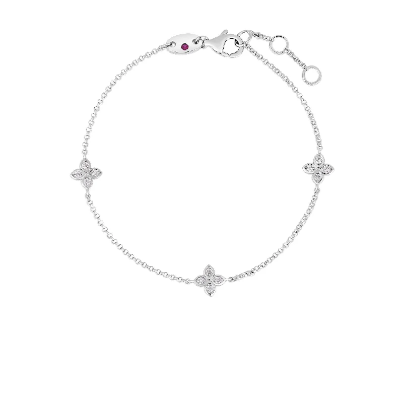 High-End Jewelry, Now More Affordable Than Ever 18K WHITE GOLD LOVE BY THE INCH 3 STATION FLOWER BRACELET High-End Jewelry, Now More Affordable Than Ever 18K WHITE GOLD LOVE BY THE INCH 3 STATION FLOWER BRACELET
