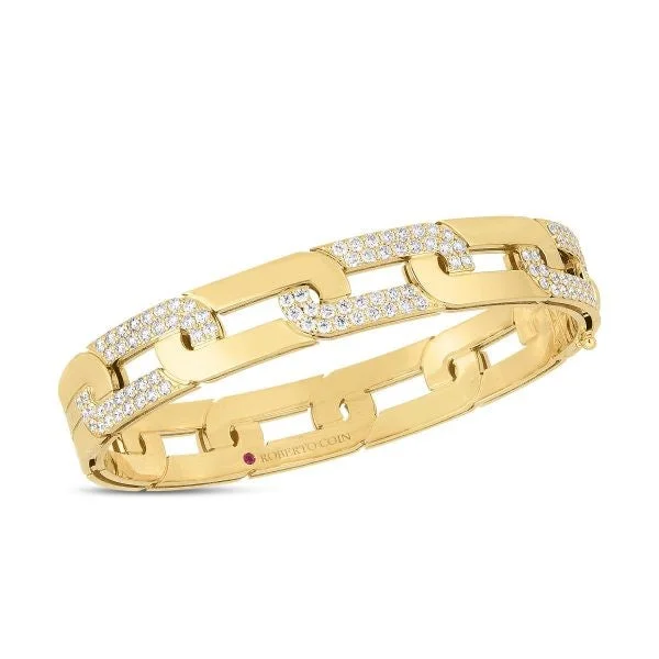 Sparkle On A Budget – Fine Jewelry For Less 18K YELLOW GOLD NAVARRA LARGE ALTERNATING DIAMOND LINK WIDE BANGLE Sparkle On A Budget – Fine Jewelry For Less 18K YELLOW GOLD NAVARRA LARGE ALTERNATING DIAMOND LINK WIDE BANGLE
