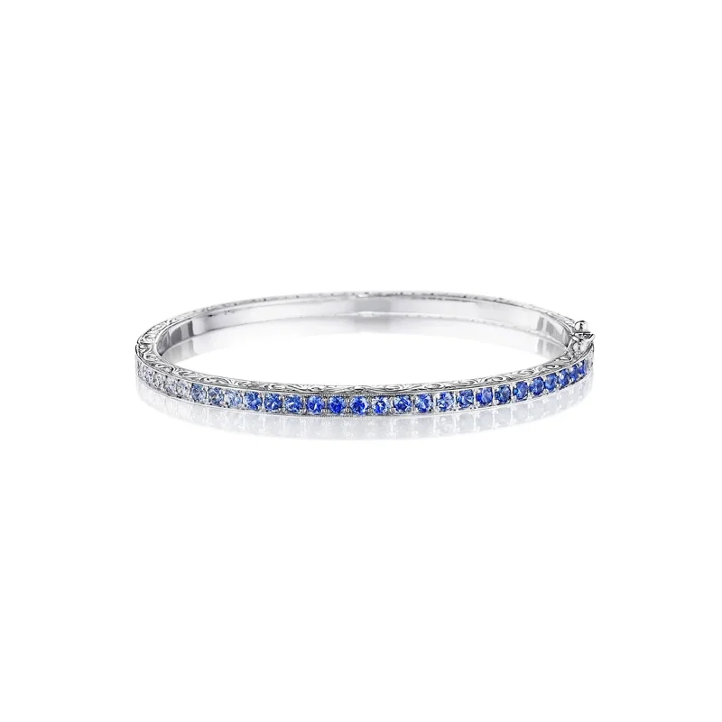 Personalized Engraved Jewelry For Meaningful Gifts 18k White Gold Blue Sapphire Bangle Personalized Engraved Jewelry For Meaningful Gifts 18k White Gold Blue Sapphire Bangle