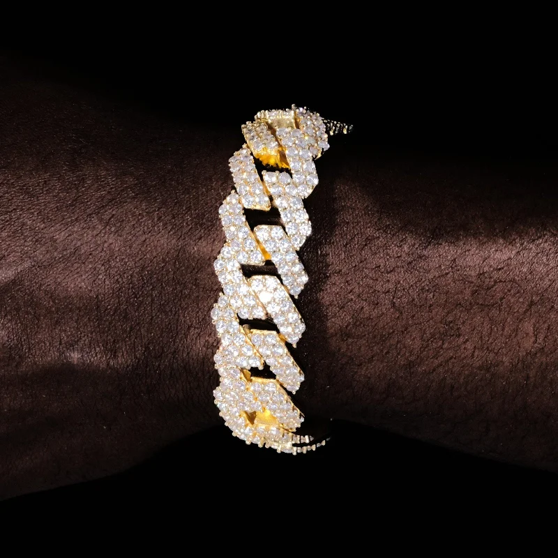 Limited-Time Offer On Elegant Jewelry Pieces 19MM 2-Row Iced Prong Cuban Bracelet In Gold Limited-Time Offer On Elegant Jewelry Pieces 19MM 2-Row Iced Prong Cuban Bracelet In Gold