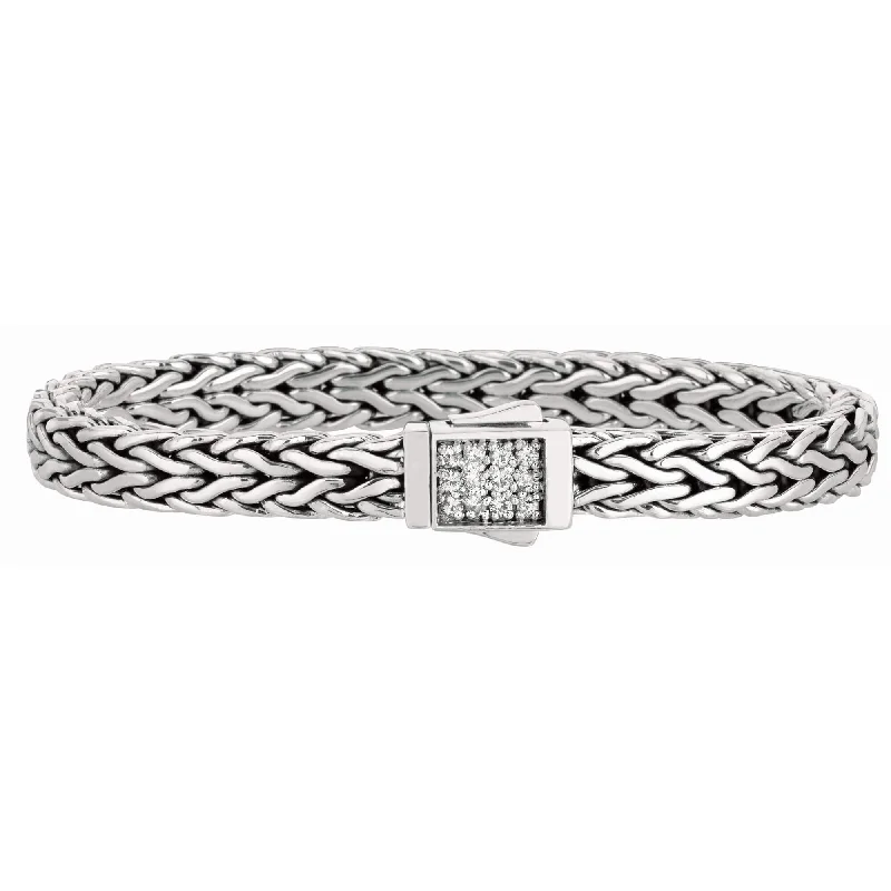 Handcrafted Jewelry Sale – Unique Designs At Low Prices 7mm Italian Sterling Silver Wide Wheat Patterned 8.25 inches Bracelet with White Sapphire Square Cluster at Clasp. Flash Handcrafted Jewelry Sale – Unique Designs At Low Prices 7mm Italian Sterling Silver Wide Wheat Patterned 8.25 inches Bracelet with White Sapphire Square Cluster at Clasp. Flash