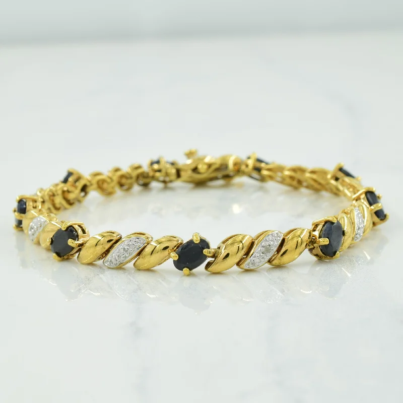 Upgrade Your Jewelry Collection For Less Sterling Silver with Gold Plating Sapphire & Diamond Bracelet | 4.50ctw, 0.02ctw | 7" | Upgrade Your Jewelry Collection For Less Sterling Silver with Gold Plating Sapphire & Diamond Bracelet | 4.50ctw, 0.02ctw | 7" |
