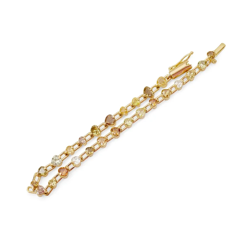 Shop Stylish Jewelry Now And Save Big Linked Hearts Eternity Bracelet with Colorful Fancy Diamonds - OOAK Shop Stylish Jewelry Now And Save Big Linked Hearts Eternity Bracelet with Colorful Fancy Diamonds - OOAK
