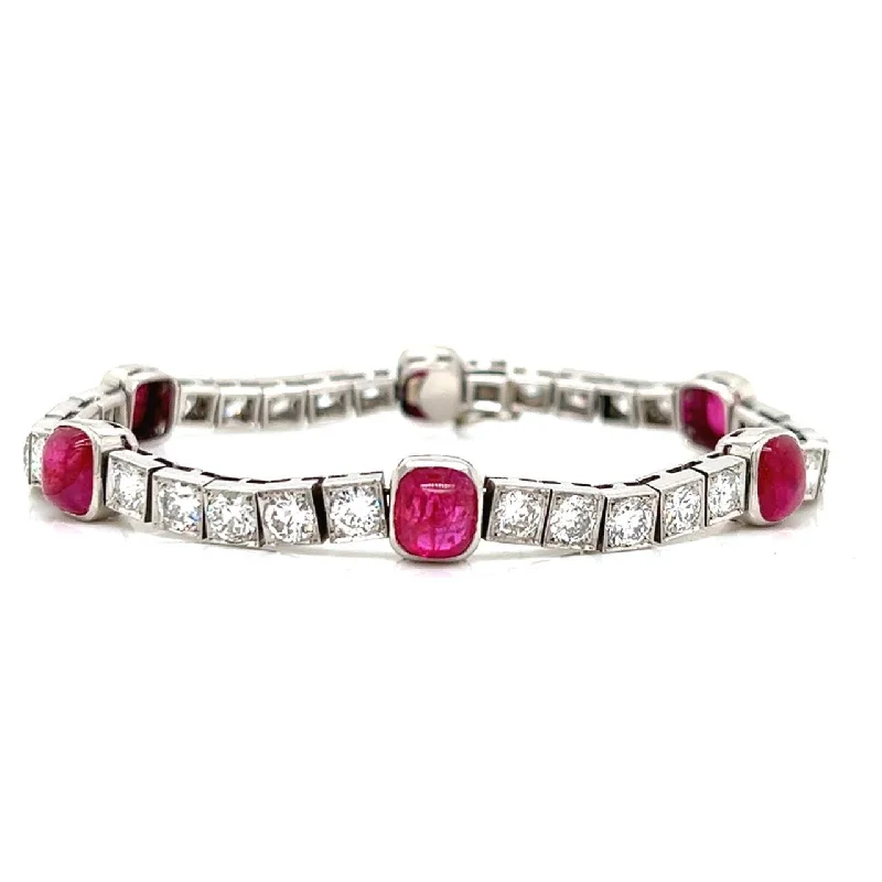 Exclusive Online Jewelry Sale – Don't Wait Platinum Art Deco Bracelet with Rubies and Diamonds 7" Exclusive Online Jewelry Sale – Don't Wait Platinum Art Deco Bracelet with Rubies and Diamonds 7"