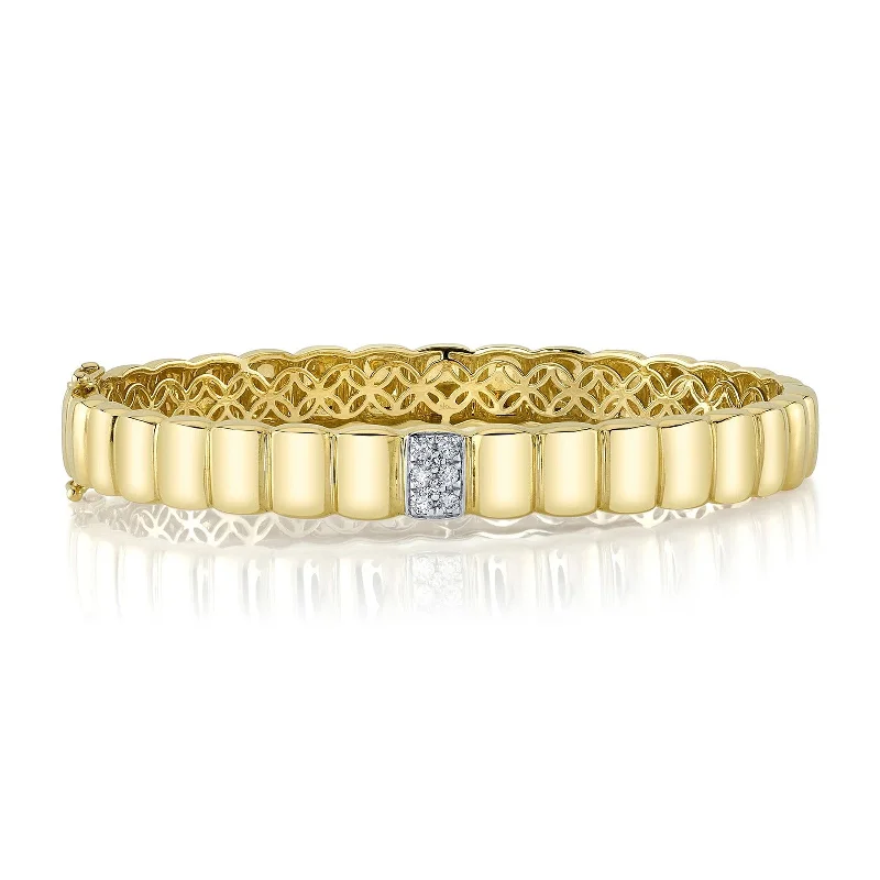 Affordable Gold-Plated Jewelry For Modern Fashion Diamond Station Hinged Bangle