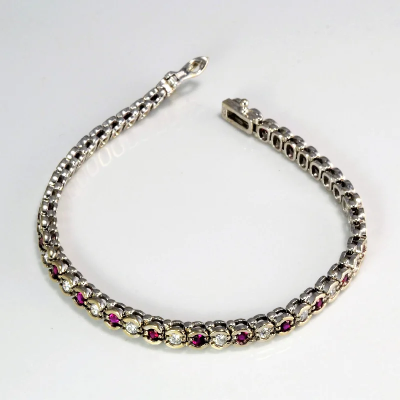 Discounted Jewelry For A Glamorous Look Semi Bezel Diamond & Ruby Tennis Bracelet | 1.38 ctw, 1.61 ctw | 7''| Discounted Jewelry For A Glamorous Look Semi Bezel Diamond & Ruby Tennis Bracelet | 1.38 ctw, 1.61 ctw | 7''|