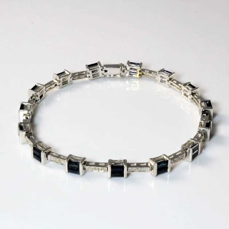 Elegant Jewelry Pieces At Unbelievable Prices Semi Bezel Sapphire & Diamond Chain Bracelet | 3.30ctw | 0.22ctw | 7.5"| Elegant Jewelry Pieces At Unbelievable Prices Semi Bezel Sapphire & Diamond Chain Bracelet | 3.30ctw | 0.22ctw | 7.5"|