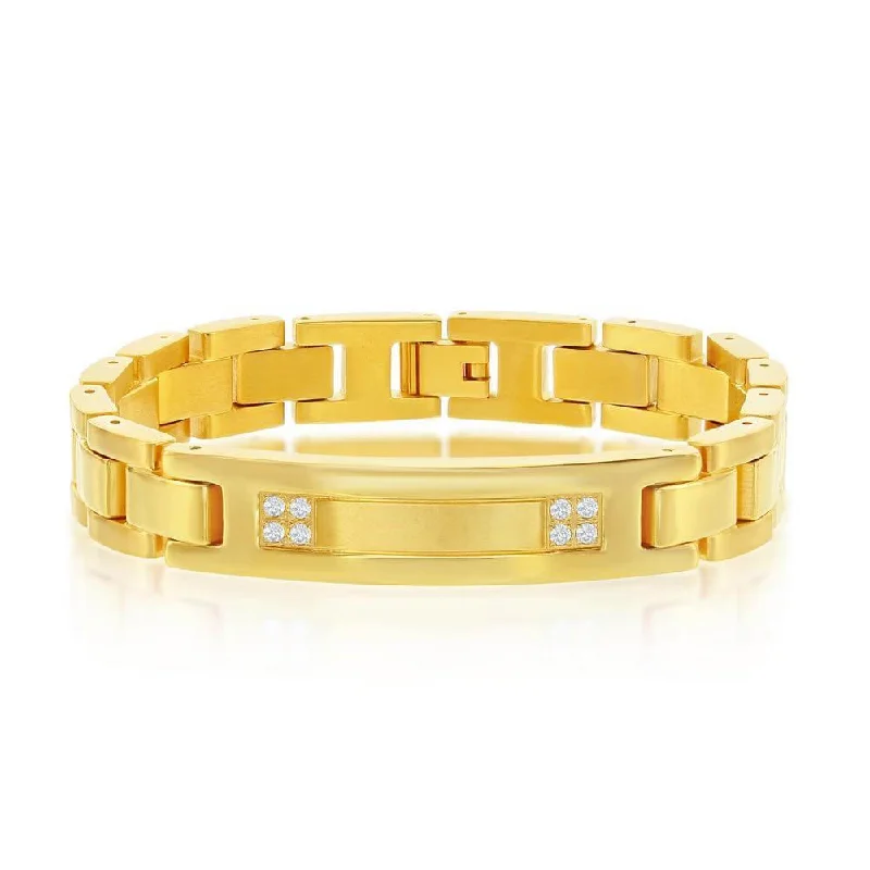 Buy More, Save More – Special Jewelry Discounts Stainless Steel CZ ID Link Bracelet - Gold Plated Buy More, Save More – Special Jewelry Discounts Stainless Steel CZ ID Link Bracelet - Gold Plated
