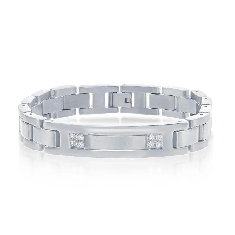 Chic, Trendy, And Affordable Jewelry Sale Stainless Steel CZ ID Link Bracelet