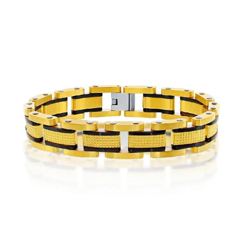 Make Every Moment Shine – Jewelry Discounts Available Stainless Steel Gold and Black Textured Link Bracelet Make Every Moment Shine – Jewelry Discounts Available Stainless Steel Gold and Black Textured Link Bracelet