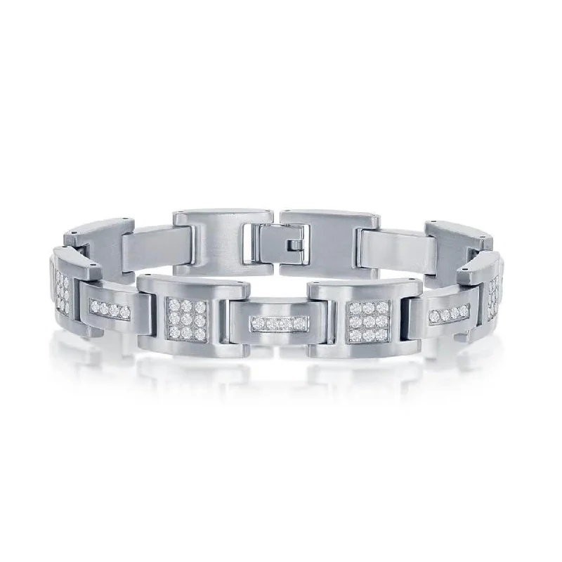 Fashion-Forward Jewelry At Incredible Prices Stainless Steel Matte CZ Link Bracelet Fashion-Forward Jewelry At Incredible Prices Stainless Steel Matte CZ Link Bracelet