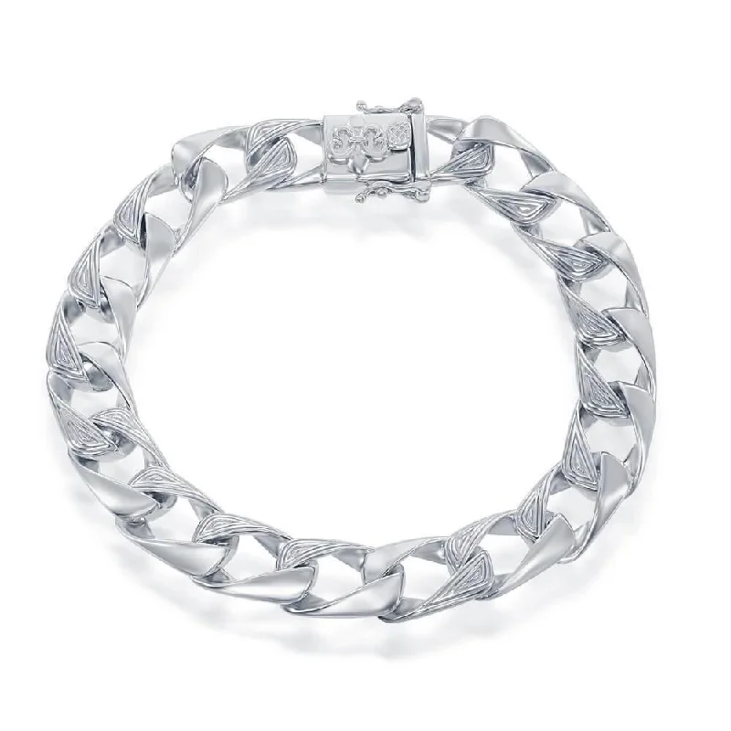 Luxury Meets Affordability – Jewelry Sale Now Live Sterling Silver 10mm Designed Cuban Bracelet - Fleur De Lis
