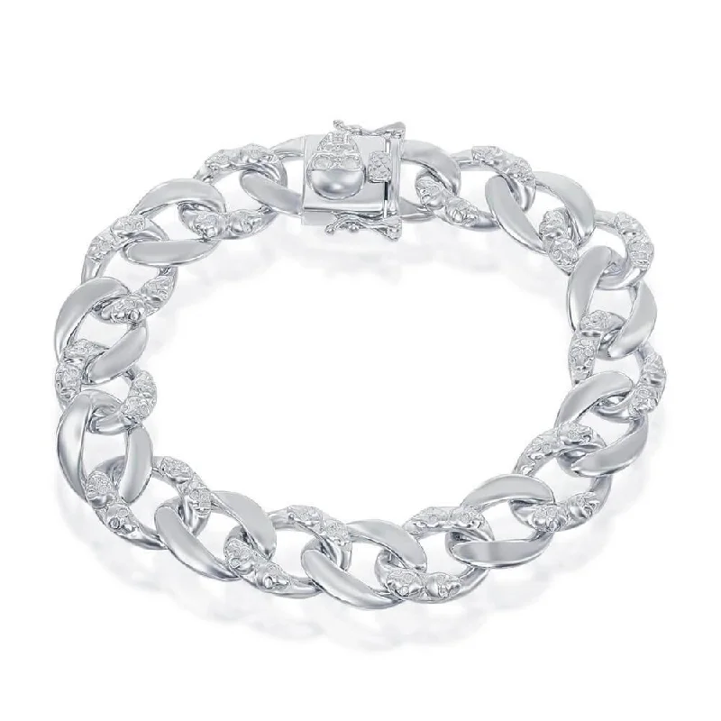 Timeless Jewelry At Special Discount Rates Sterling Silver 12mm Designed Cuban Chain - Skull