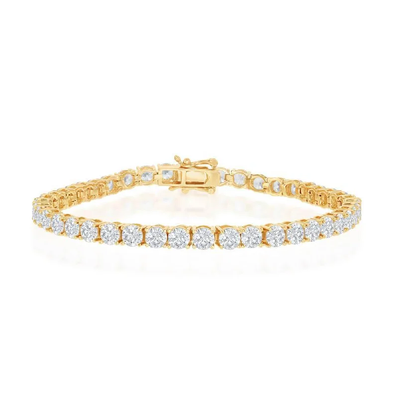 Premium Jewelry Now Available At Special Discounts Sterling Silver 4mm Prong-Set Round CZ Tennis Bracelet - Gold Plated Premium Jewelry Now Available At Special Discounts Sterling Silver 4mm Prong-Set Round CZ Tennis Bracelet - Gold Plated