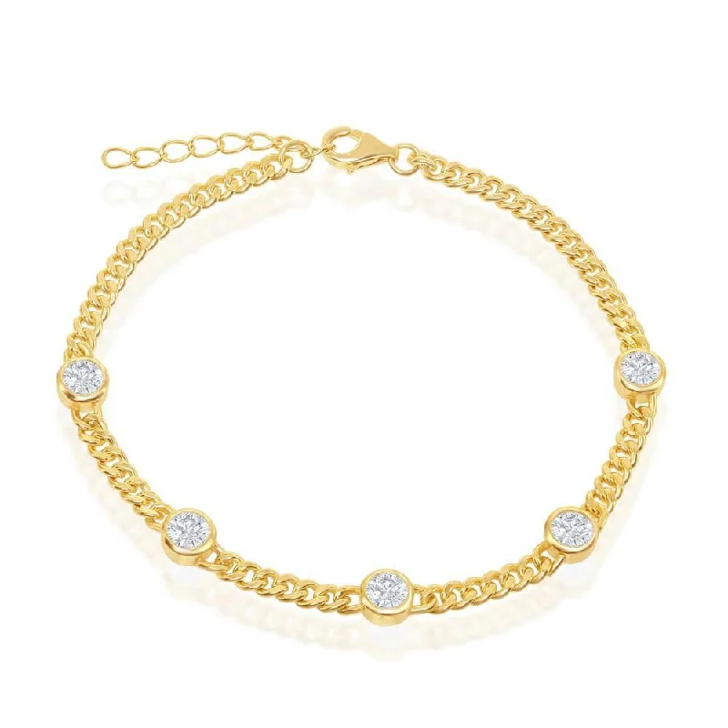 Elegant Jewelry Pieces At Unbelievable Prices Sterling Silver Bezel-Set CZ by the Yard Curb Chain Bracelet - Gold Plated Elegant Jewelry Pieces At Unbelievable Prices Sterling Silver Bezel-Set CZ by the Yard Curb Chain Bracelet - Gold Plated