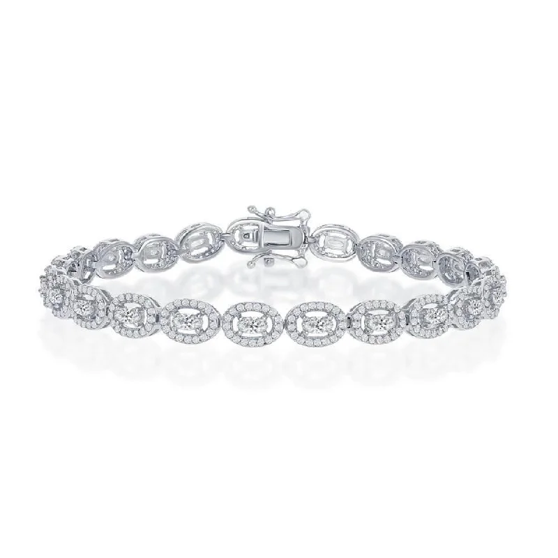 Affordable Glamour – Premium Jewelry At Special Prices Sterling Silver Halo CZ Oval Linked Bracelet Affordable Glamour – Premium Jewelry At Special Prices Sterling Silver Halo CZ Oval Linked Bracelet