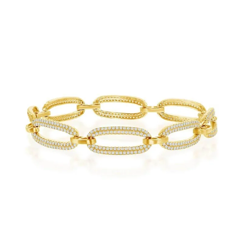 High-Quality Jewelry At A Fraction Of The Cost Sterling Silver Micro Pave CZ Linked Oval Bracelet - Gold Plated High-Quality Jewelry At A Fraction Of The Cost Sterling Silver Micro Pave CZ Linked Oval Bracelet - Gold Plated