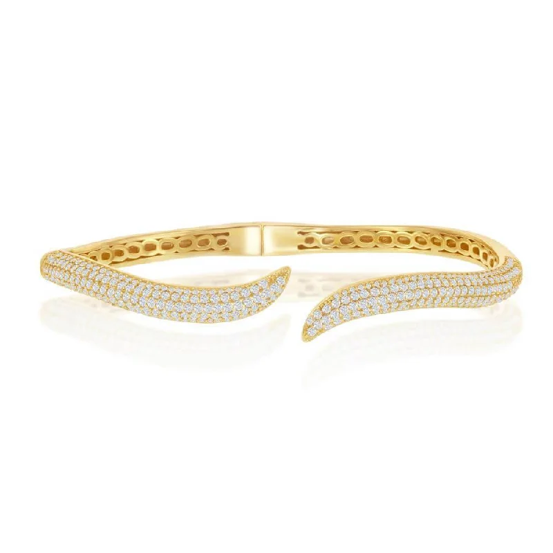 Limited-Time Offer On Elegant Jewelry Pieces Sterling Silver Micro Pave CZ Waved Bangle - Gold Plated Limited-Time Offer On Elegant Jewelry Pieces Sterling Silver Micro Pave CZ Waved Bangle - Gold Plated