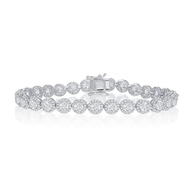 Shop Dazzling Jewelry At The Best Prices Sterling Silver Round Halo CZ Linked Bracelet Shop Dazzling Jewelry At The Best Prices Sterling Silver Round Halo CZ Linked Bracelet