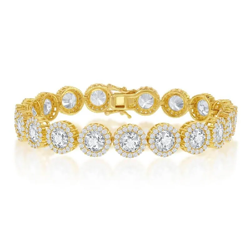 Special Jewelry Deals – Upgrade Your Collection Sterling Silver Round Halo CZ Linked Bracelet - Gold Plated Special Jewelry Deals – Upgrade Your Collection Sterling Silver Round Halo CZ Linked Bracelet - Gold Plated