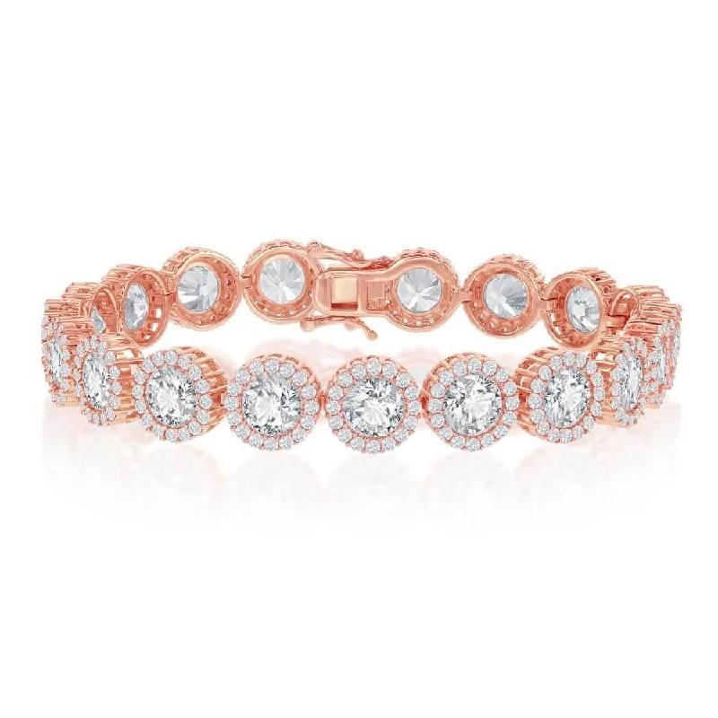 Huge Savings On Timeless Jewelry Collections Sterling Silver Round Halo CZ Linked Bracelet - Rose Gold Plated Huge Savings On Timeless Jewelry Collections Sterling Silver Round Halo CZ Linked Bracelet - Rose Gold Plated