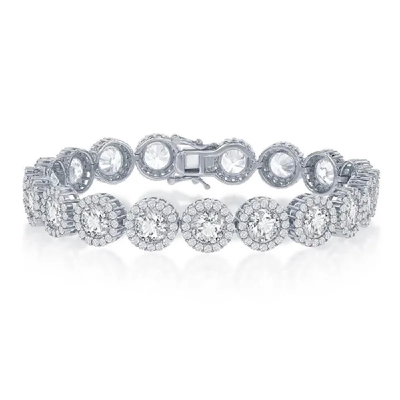 Limited-Stock Jewelry Sale – Once It's Gone, It's Gone Sterling Silver Round Halo CZ Linked Bracelet Limited-Stock Jewelry Sale – Once It's Gone, It's Gone Sterling Silver Round Halo CZ Linked Bracelet