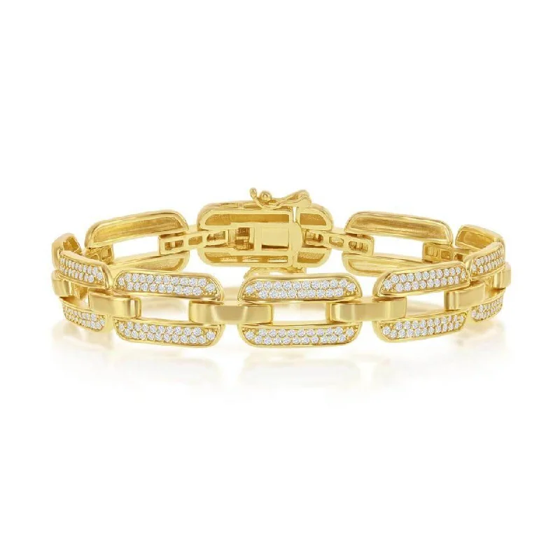 Don't Miss Our Biggest Jewelry Sale Of The Season Sterling Silver Wide CZ Linked Bracelet - Gold Plated Don't Miss Our Biggest Jewelry Sale Of The Season Sterling Silver Wide CZ Linked Bracelet - Gold Plated