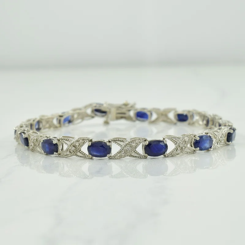 Get The Jewelry You Love At A Price You Love Sterling Silver XO Sapphire & Diamond Bracelet | 1.40ctw, 0.05ctw | 7.5" | Get The Jewelry You Love At A Price You Love Sterling Silver XO Sapphire & Diamond Bracelet | 1.40ctw, 0.05ctw | 7.5" |