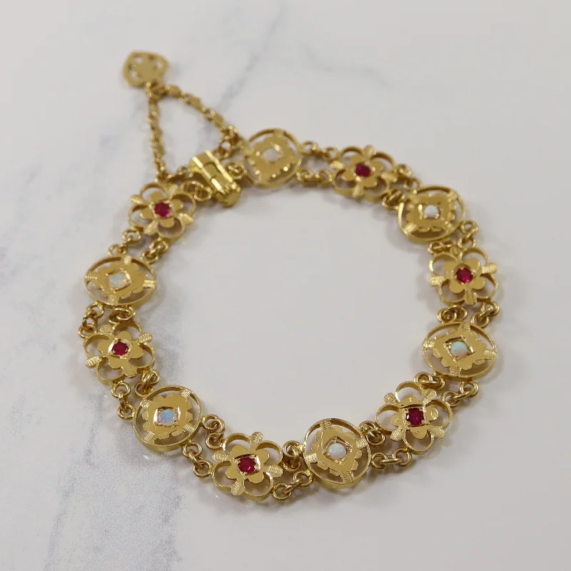 Shine In Style – Shop Jewelry Discounts Today Synthetic Ruby & Opal Gold Filigree Bracelet | 1.00ctw | 8" | Shine In Style – Shop Jewelry Discounts Today Synthetic Ruby & Opal Gold Filigree Bracelet | 1.00ctw | 8" |