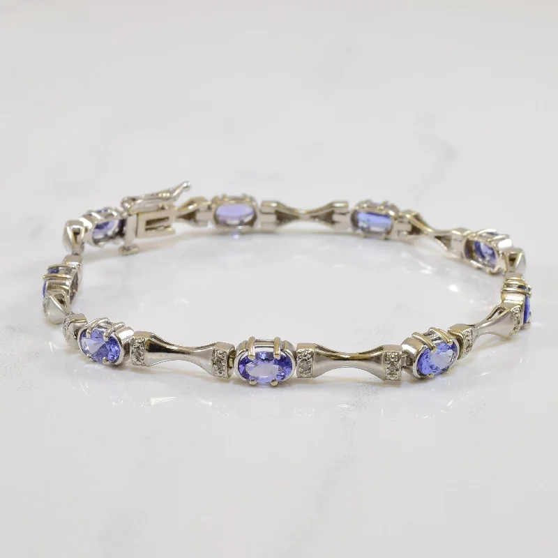Dainty Floral Jewelry For Feminine Elegance Tanzanite & Diamond Bar Link Bracelet | 3.60ctw, 0.10ctw | 7.25" | Dainty Floral Jewelry For Feminine Elegance Tanzanite & Diamond Bar Link Bracelet | 3.60ctw, 0.10ctw | 7.25" |