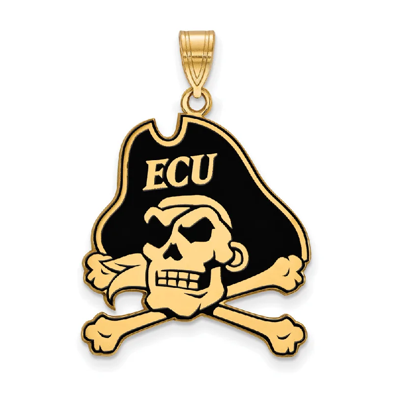 Romantic Heart-Shaped Jewelry For Special Gifts 14k Gold Plated Silver East Carolina U XL Enamel Pendant