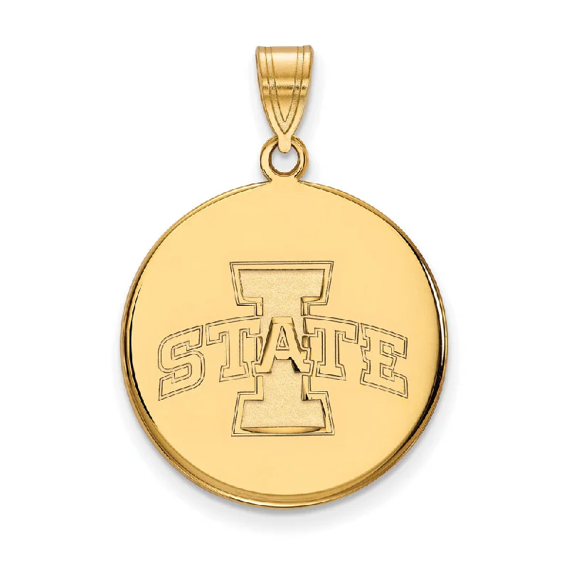 Celebrate Every Occasion With Sparkling Savings 14k Gold Plated Silver Iowa State Large 'I STATE' Disc Pendant Celebrate Every Occasion With Sparkling Savings 14k Gold Plated Silver Iowa State Large 'I STATE' Disc Pendant