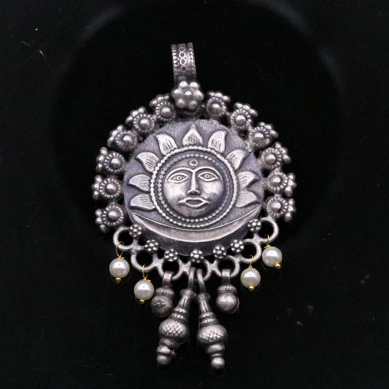 Timeless Elegance, Temporary Discounts – Act Fast 925 sterling silver handmade excellent sun face pendant with hangings, excellent tribal belly dance jewelry from Rajasthan India nsp288 Timeless Elegance, Temporary Discounts – Act Fast 925 sterling silver handmade excellent sun face pendant with hangings, excellent tribal belly dance jewelry from Rajasthan India nsp288