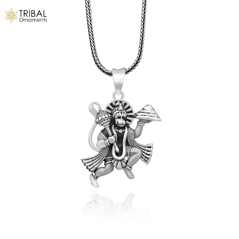 Grab Exquisite Jewelry At The Lowest Prices 925 sterling silver handmade Hindu idol God Lord hanuman flying pendant, amazing divine lord bajarangbali pendant gifting jewelry NSP814